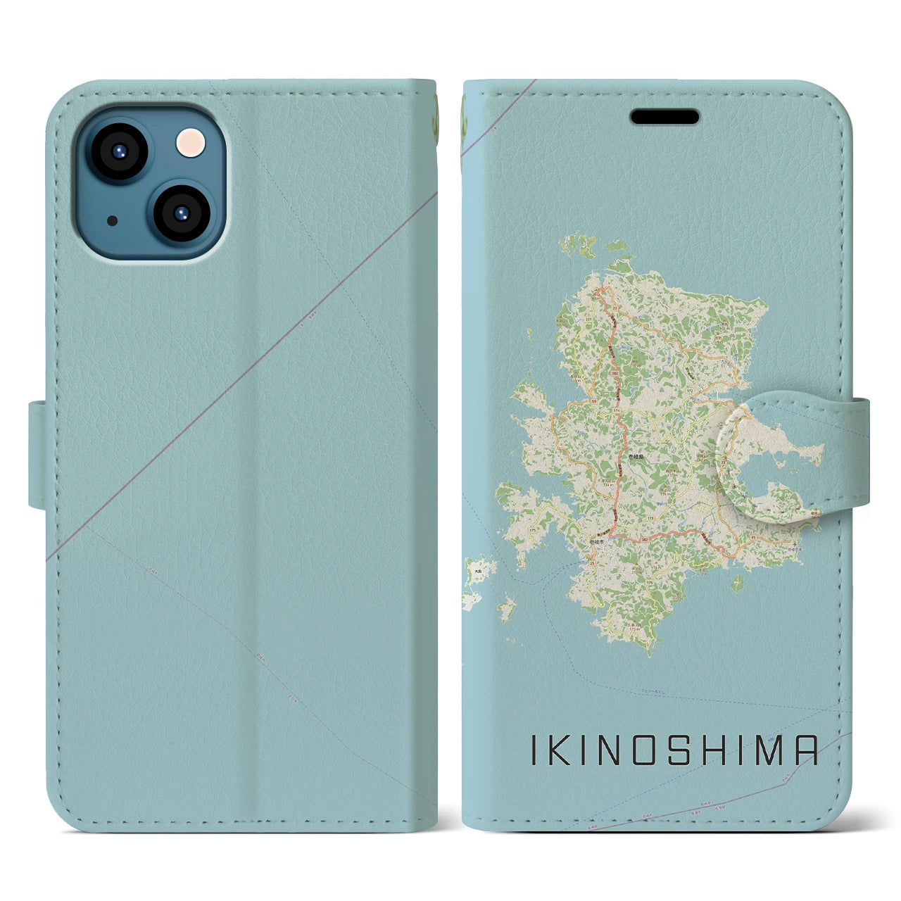 【壱岐島（長崎県）】地図柄iPhoneケース（手帳タイプ）ナチュラル・iPhone 13 用