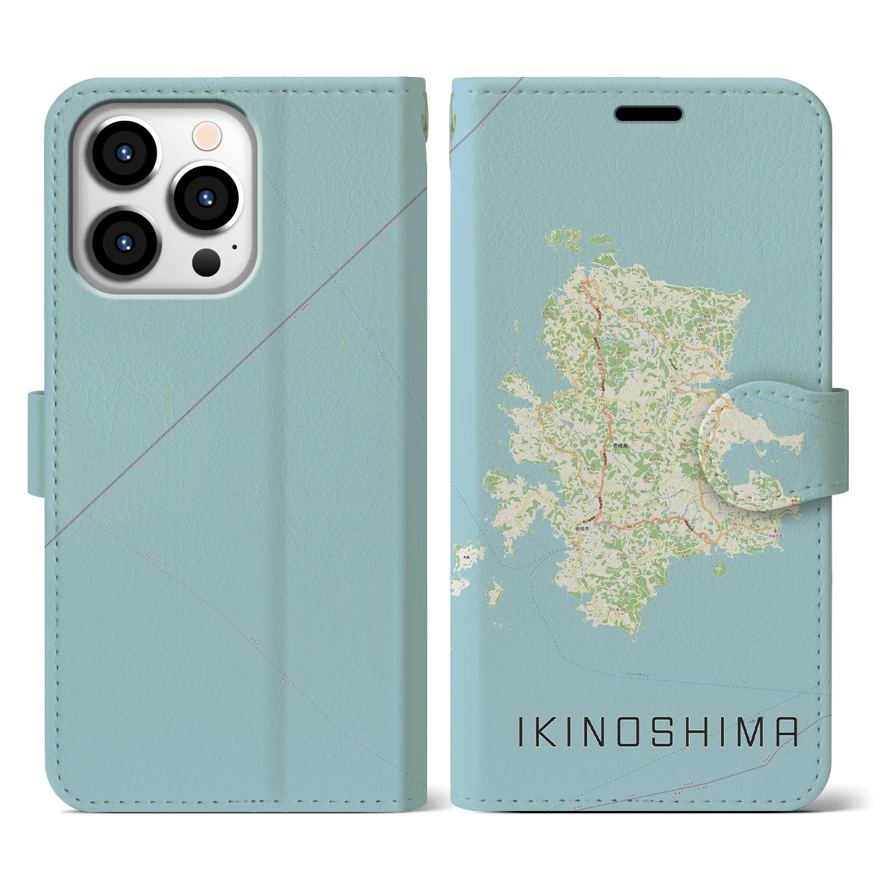 【壱岐島（長崎県）】地図柄iPhoneケース（手帳タイプ）ナチュラル・iPhone 13 Pro 用