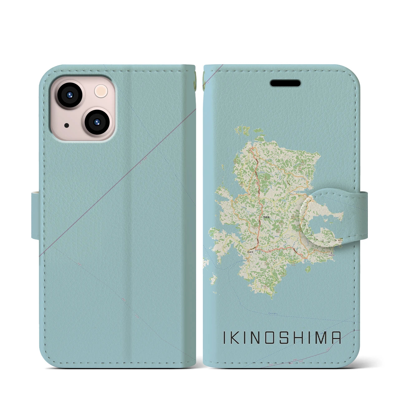 【壱岐島（長崎県）】地図柄iPhoneケース（手帳タイプ）ナチュラル・iPhone 13 mini 用