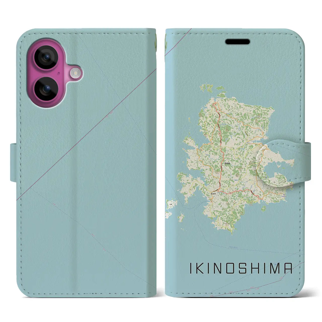 【壱岐島（長崎県）】地図柄iPhoneケース（手帳タイプ）ナチュラル・iPhone 16 Pro 用