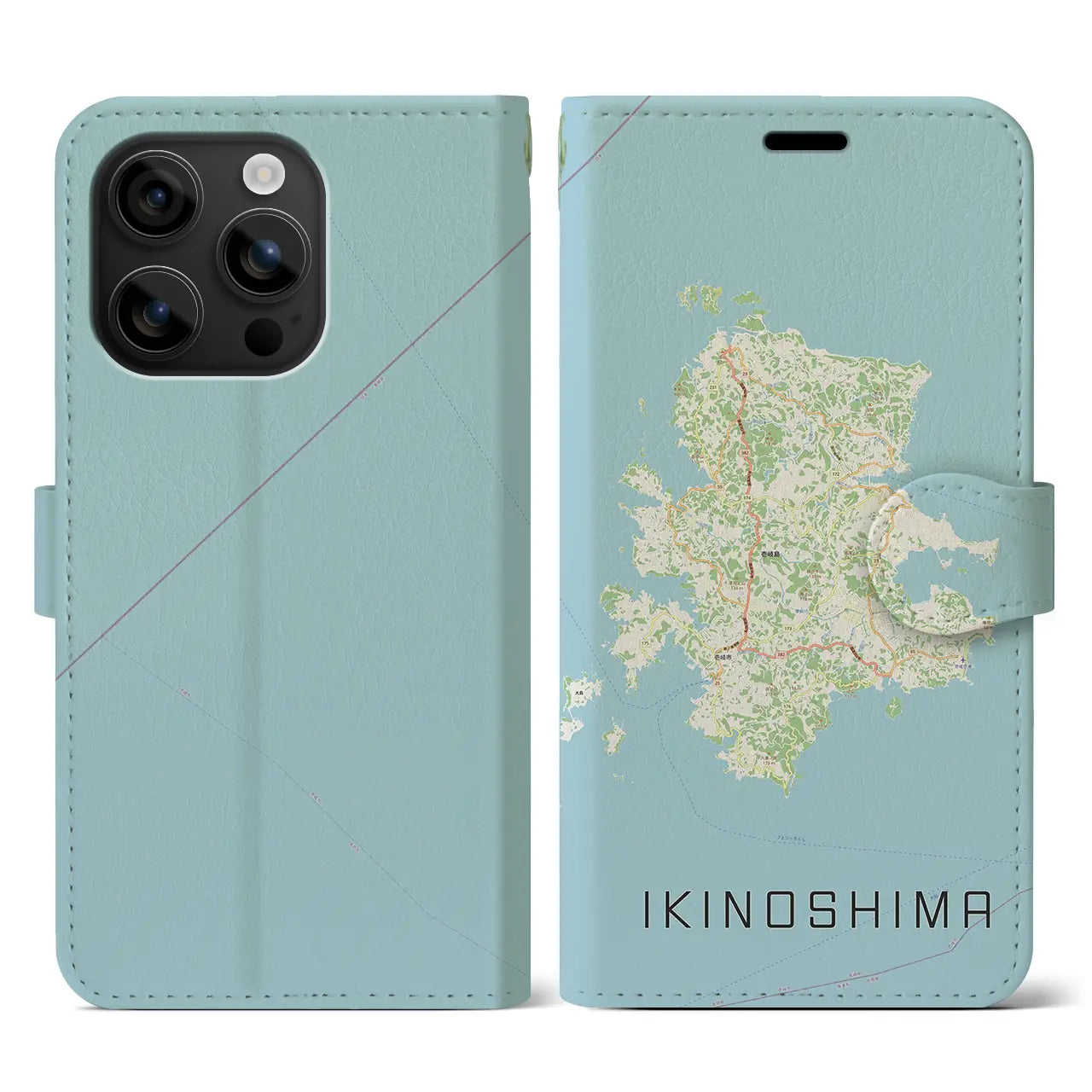 【壱岐島（長崎県）】地図柄iPhoneケース（手帳タイプ）ナチュラル・iPhone 16 用