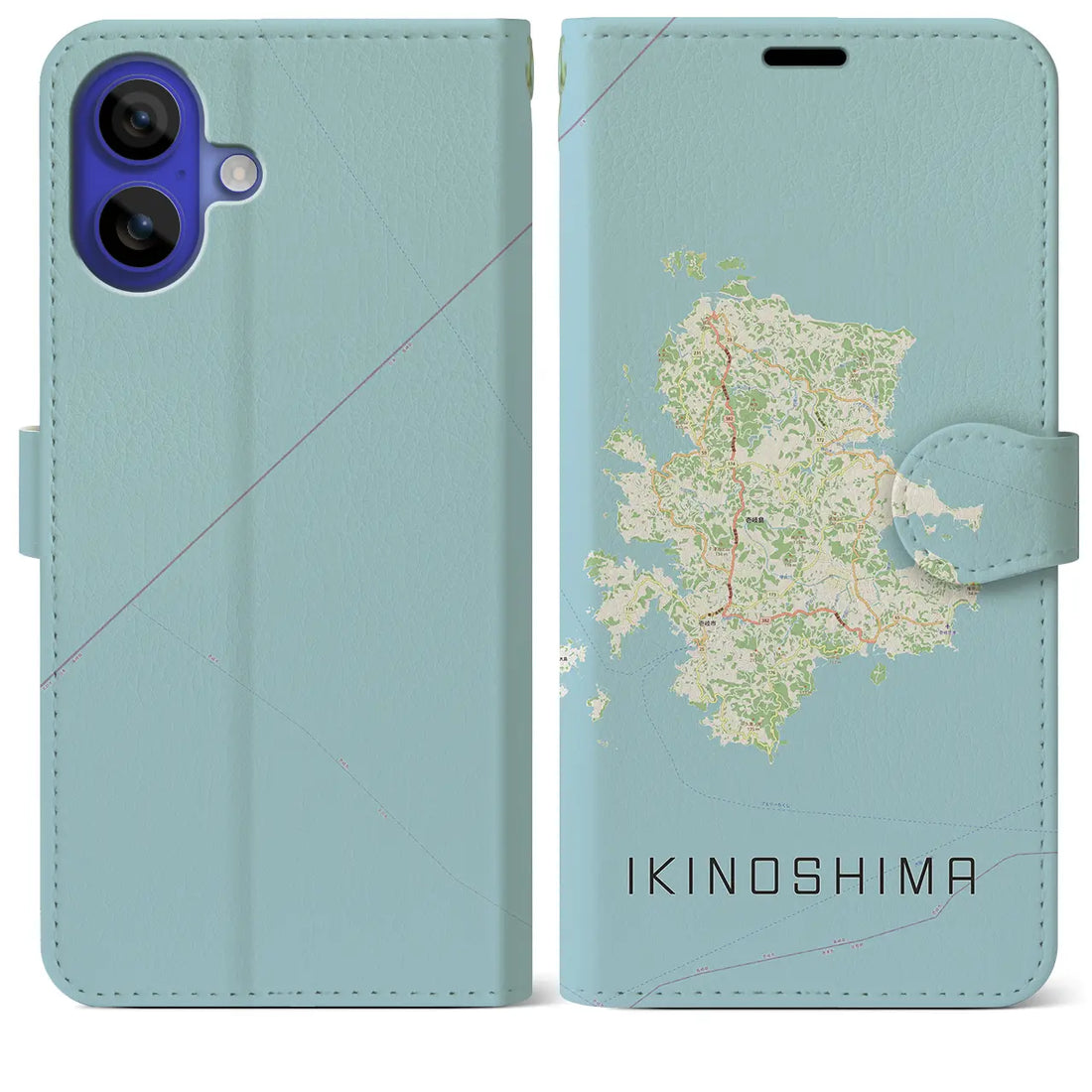 【壱岐島(長崎県)】地図柄iPhoneケース(手帳タイプ)ナチュラル・iPhone 16 Pro Max 用