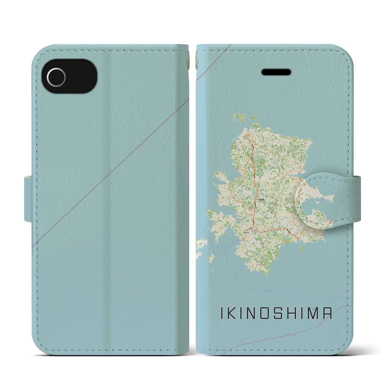 【壱岐島（長崎県）】地図柄iPhoneケース（手帳タイプ）ナチュラル・iPhone SE（第3 / 第2世代） / 8 / 7 / 6s / 6 用