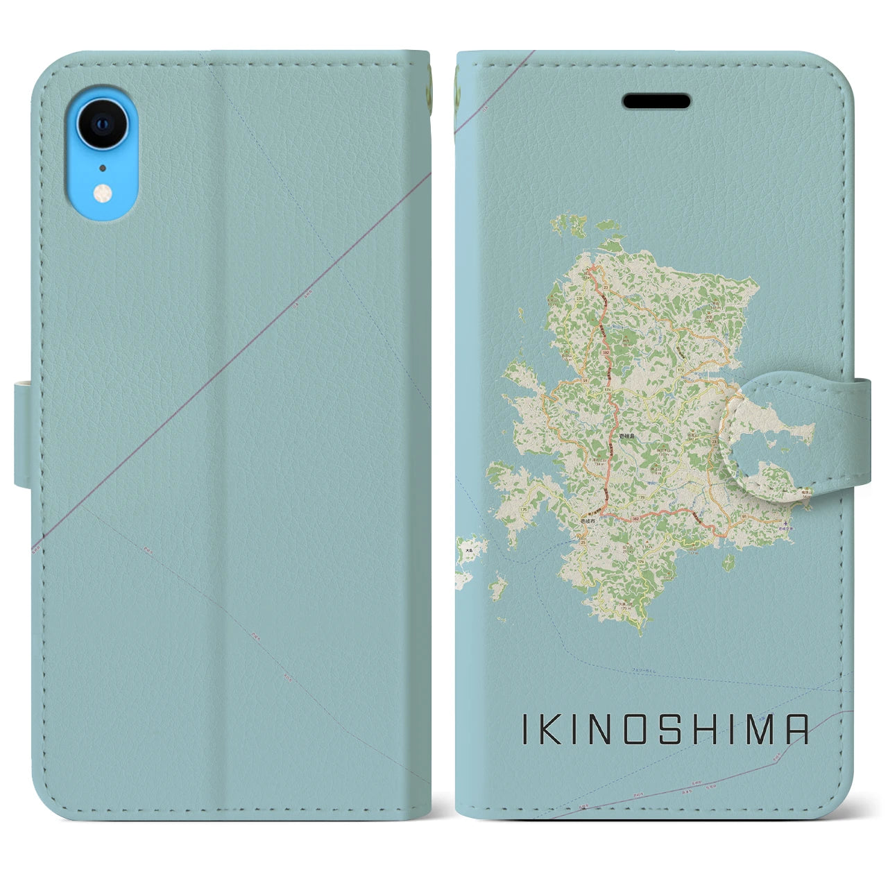 【壱岐島（長崎県）】地図柄iPhoneケース（手帳タイプ）ナチュラル・iPhone XR 用