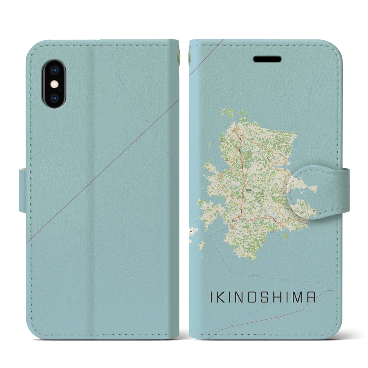 【壱岐島（長崎県）】地図柄iPhoneケース（手帳タイプ）ナチュラル・iPhone XS / X 用