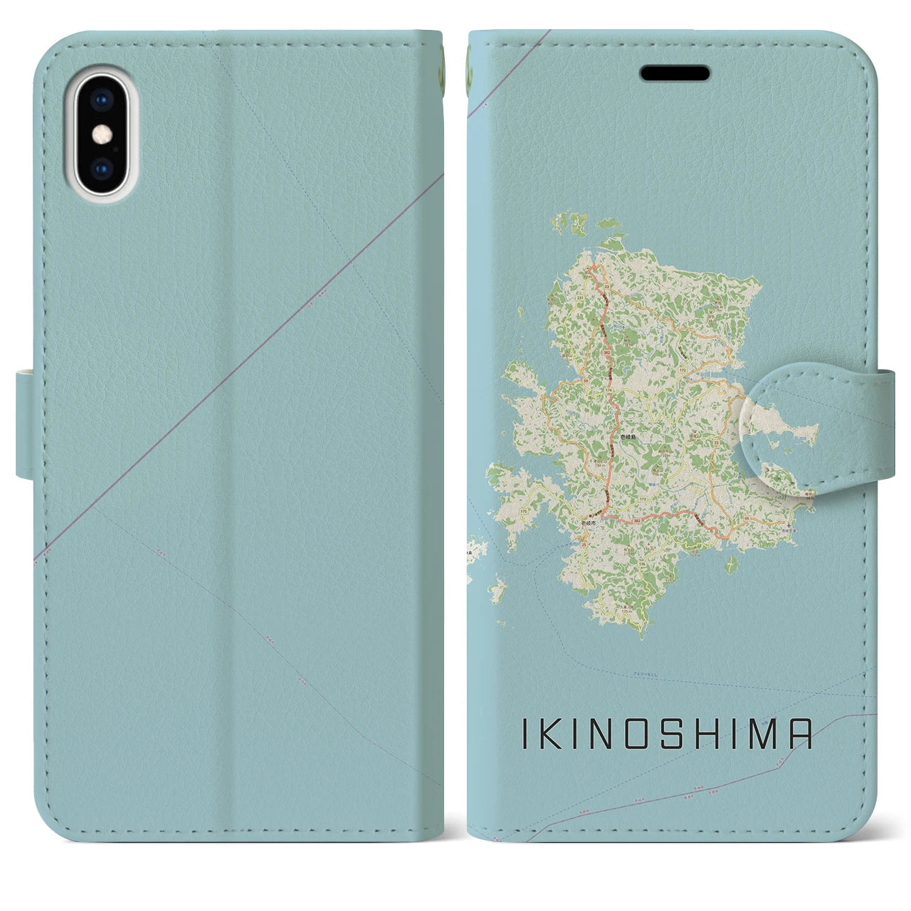 【壱岐島（長崎県）】地図柄iPhoneケース（手帳タイプ）ナチュラル・iPhone XS Max 用