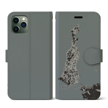 【生月島（長崎県）】地図柄iPhoneケース（手帳タイプ）モノトーン・iPhone 11 Pro 用
