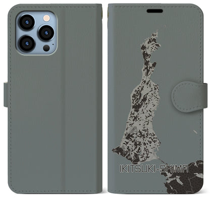 【生月島（長崎県）】地図柄iPhoneケース（手帳タイプ）モノトーン・iPhone 13 Pro Max 用