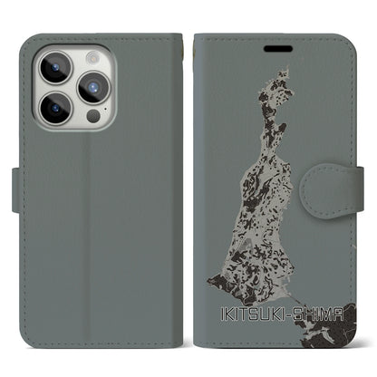 【生月島（長崎県）】地図柄iPhoneケース（手帳タイプ）モノトーン・iPhone 15 Pro 用