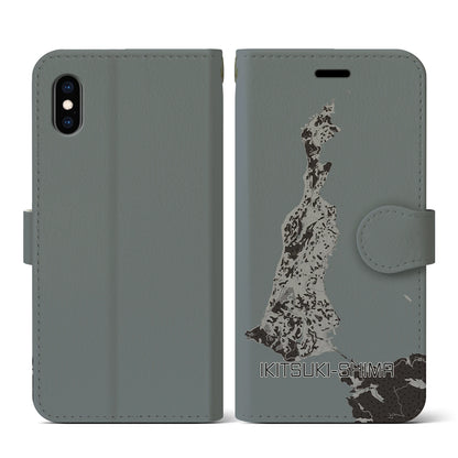 【生月島（長崎県）】地図柄iPhoneケース（手帳タイプ）モノトーン・iPhone XS / X 用