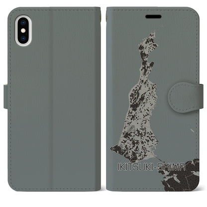 【生月島（長崎県）】地図柄iPhoneケース（手帳タイプ）モノトーン・iPhone XS Max 用