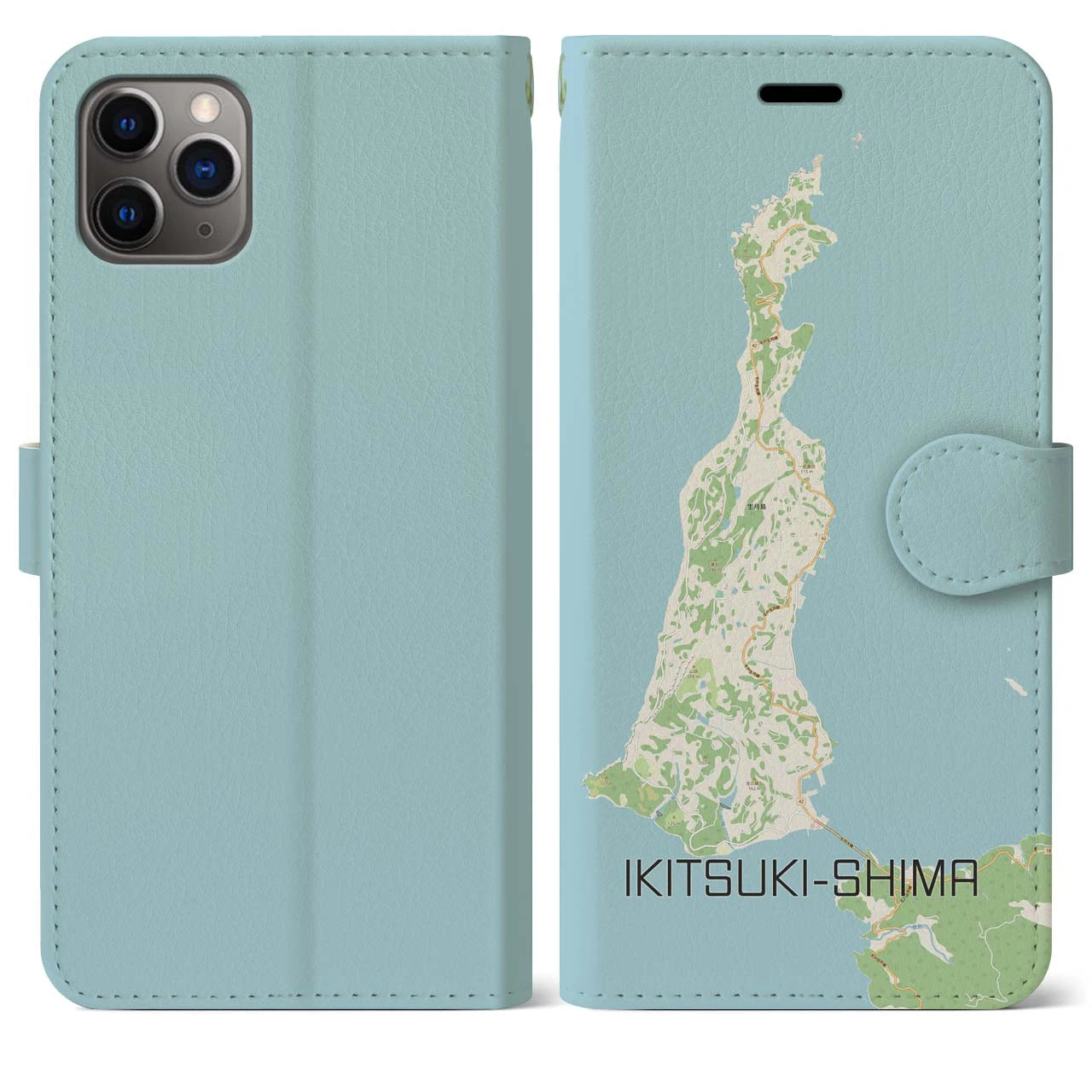 【生月島（長崎県）】地図柄iPhoneケース（手帳タイプ）ナチュラル・iPhone 11 Pro Max 用