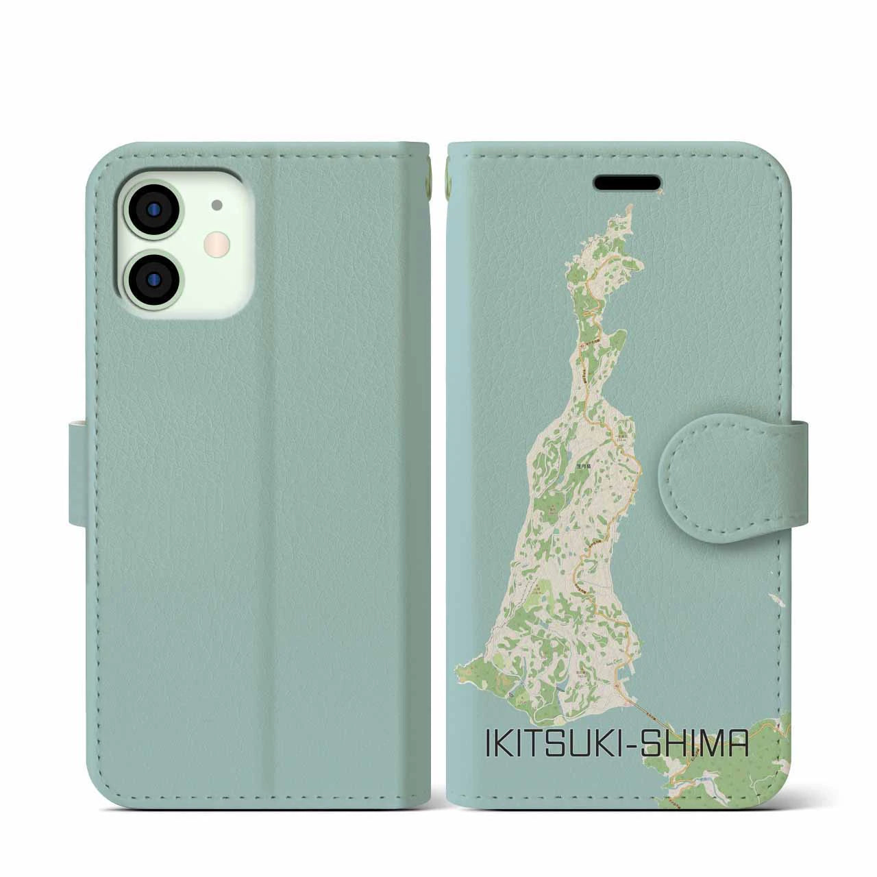 【生月島（長崎県）】地図柄iPhoneケース（手帳タイプ）ナチュラル・iPhone 12 mini 用