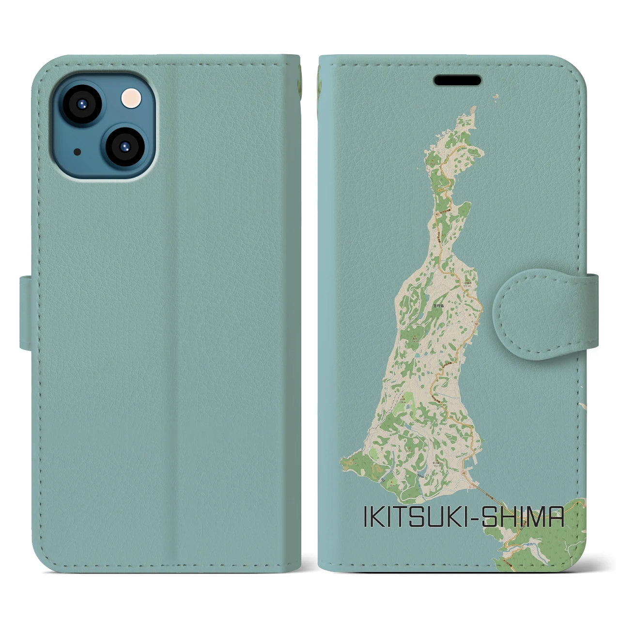 【生月島（長崎県）】地図柄iPhoneケース（手帳タイプ）ナチュラル・iPhone 13 用