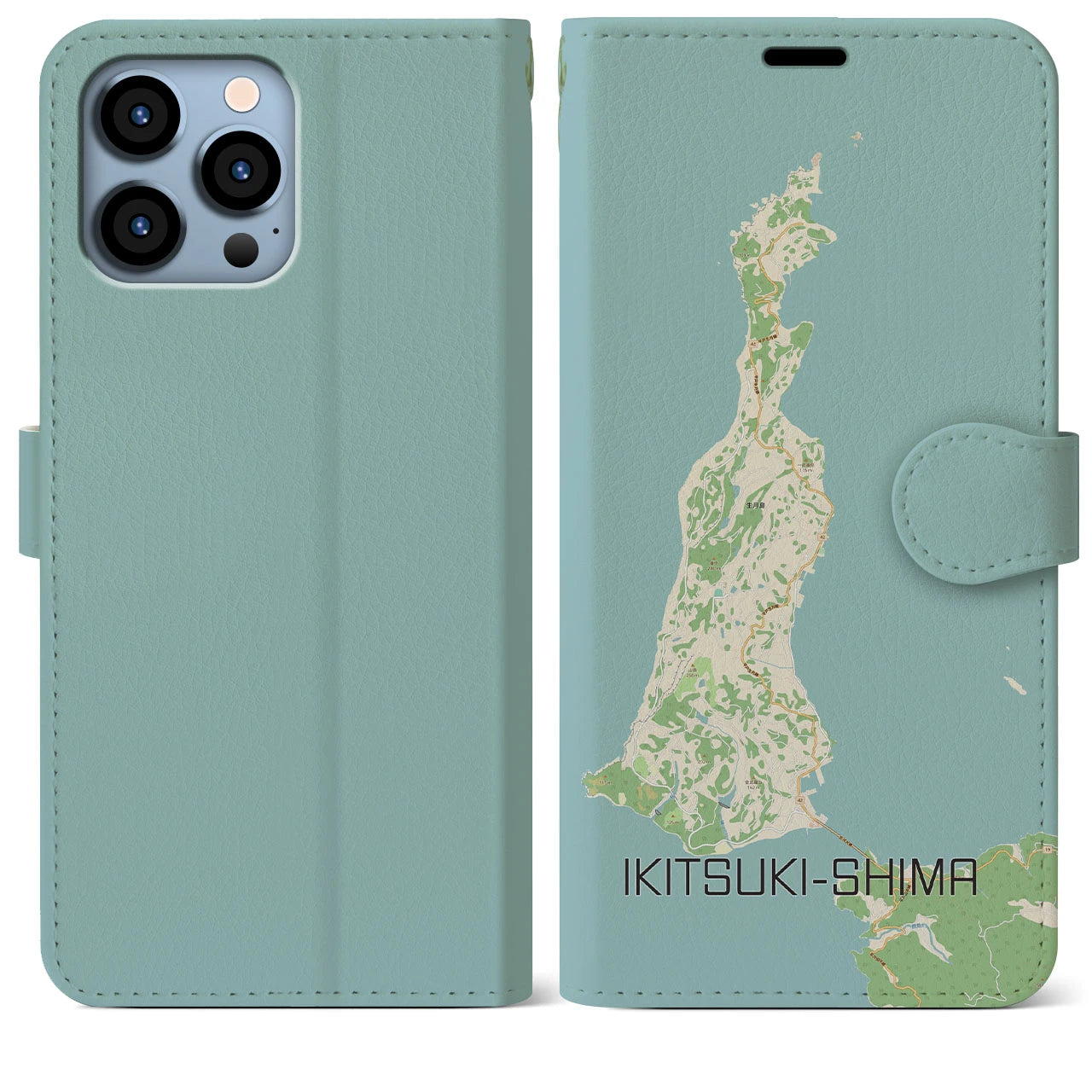 【生月島（長崎県）】地図柄iPhoneケース（手帳タイプ）ナチュラル・iPhone 13 Pro Max 用