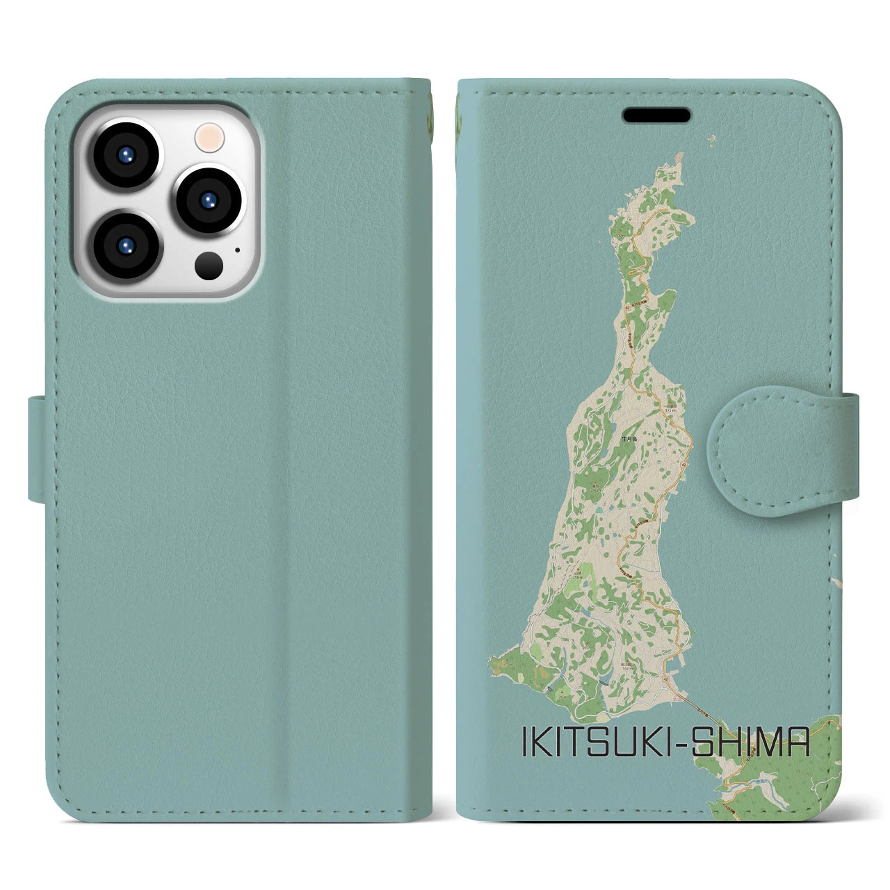 【生月島（長崎県）】地図柄iPhoneケース（手帳タイプ）ナチュラル・iPhone 13 Pro 用