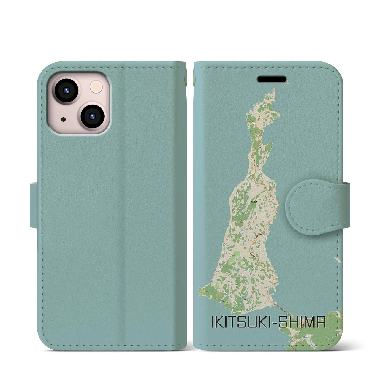 【生月島（長崎県）】地図柄iPhoneケース（手帳タイプ）ナチュラル・iPhone 13 mini 用