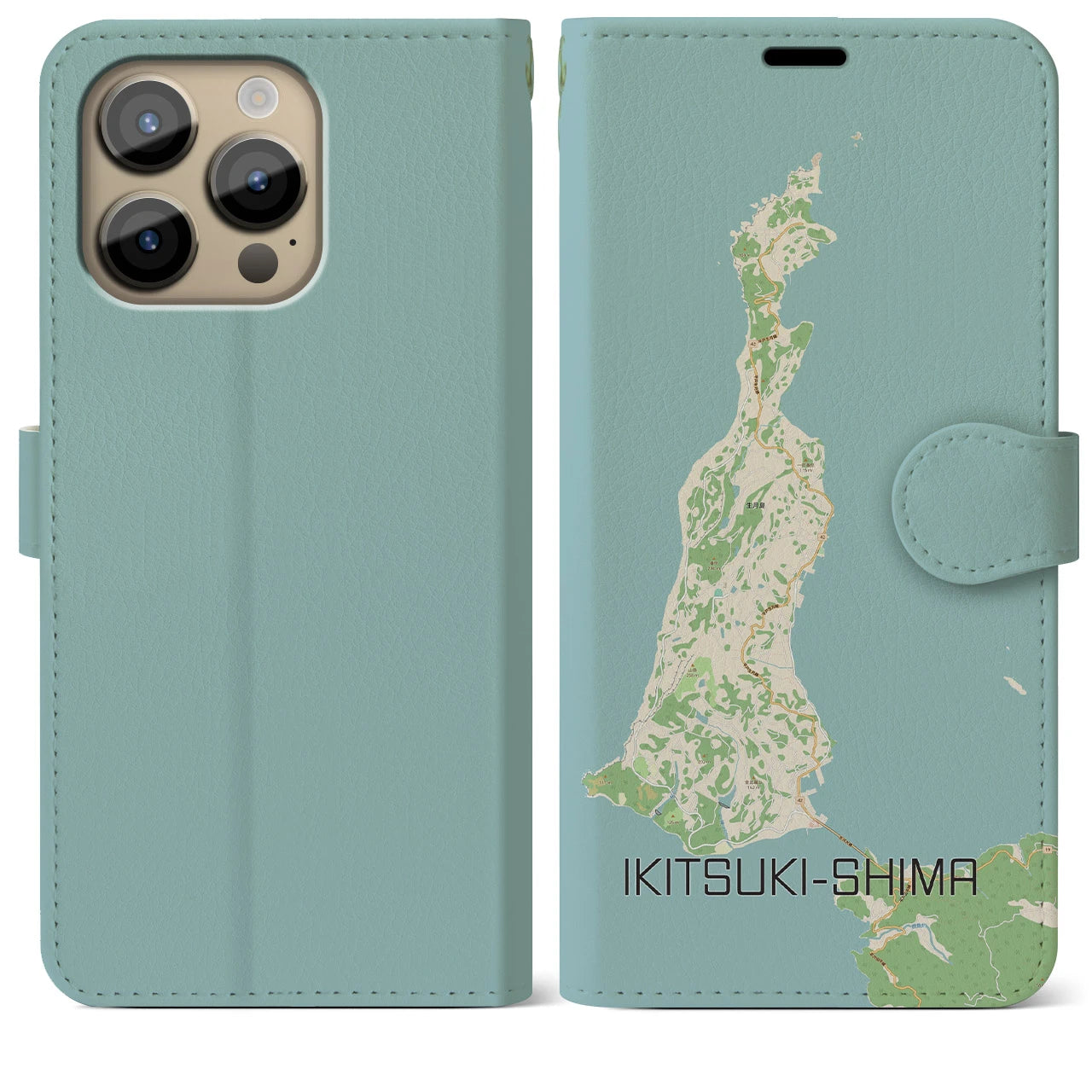 【生月島（長崎県）】地図柄iPhoneケース（手帳タイプ）ナチュラル・iPhone 14 Pro Max 用