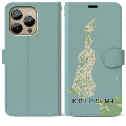 【生月島（長崎県）】地図柄iPhoneケース（手帳タイプ）ナチュラル・iPhone 14 Pro Max 用