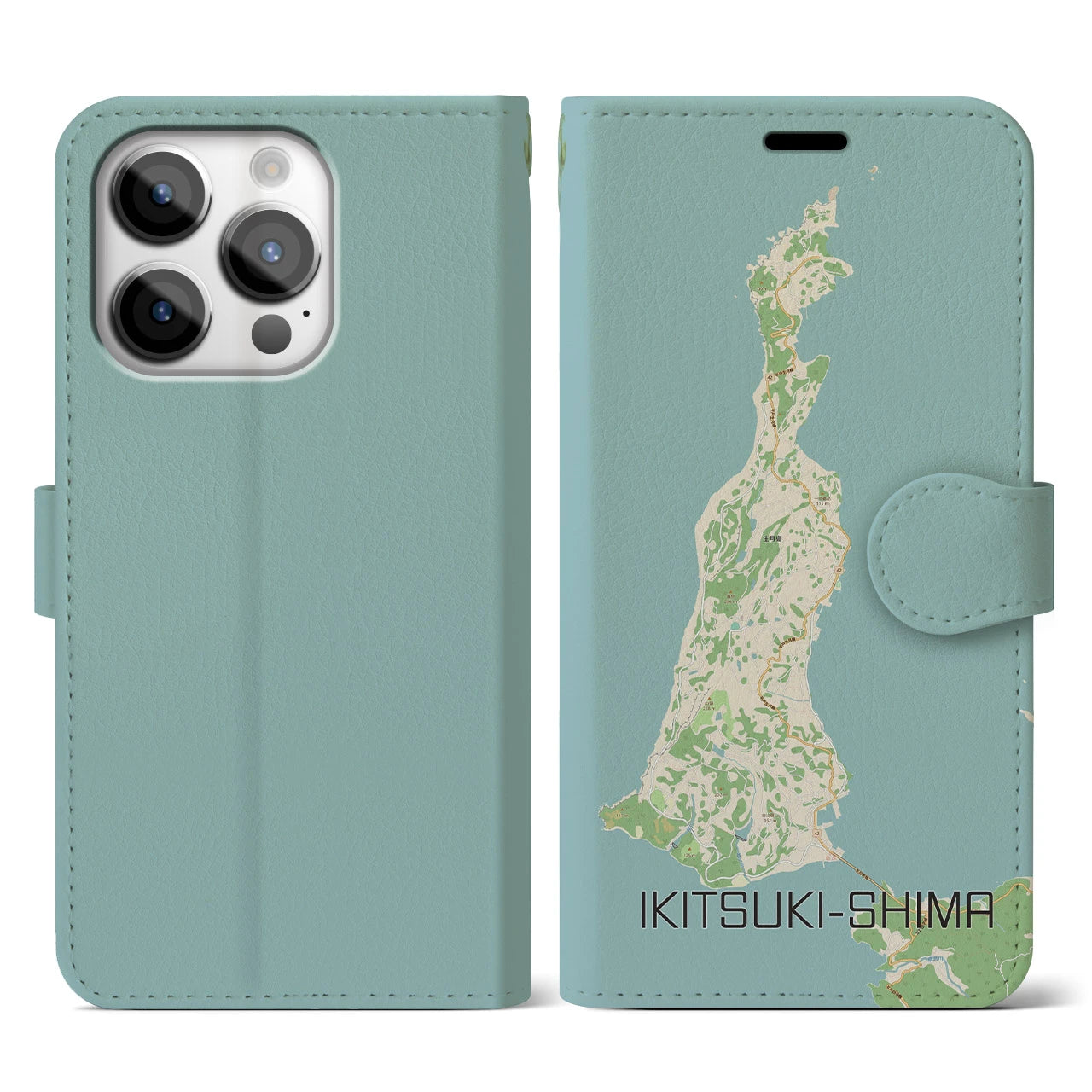 【生月島（長崎県）】地図柄iPhoneケース（手帳タイプ）ナチュラル・iPhone 14 Pro 用