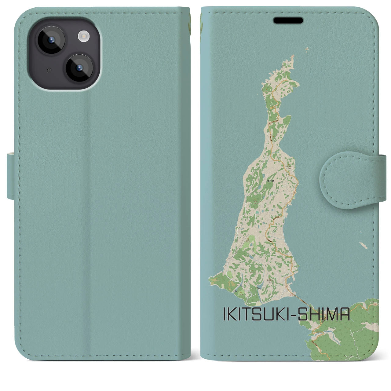 【生月島（長崎県）】地図柄iPhoneケース（手帳タイプ）ナチュラル・iPhone 14 Plus 用