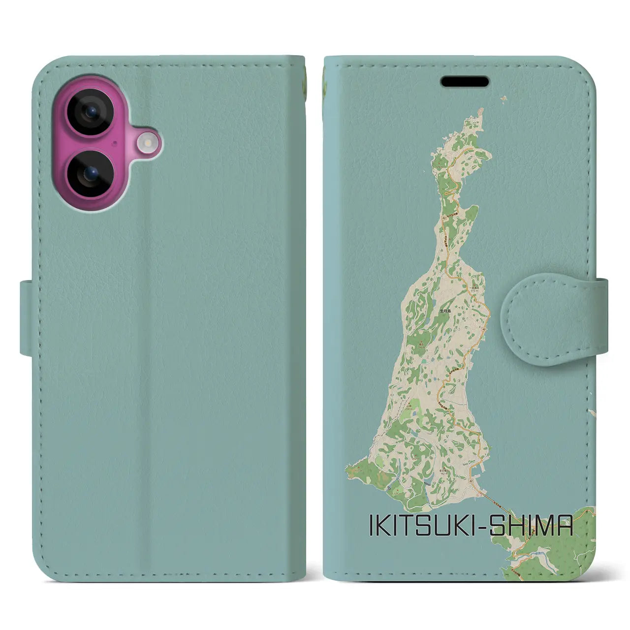 【生月島（長崎県）】地図柄iPhoneケース（手帳タイプ）ナチュラル・iPhone 16 Pro 用