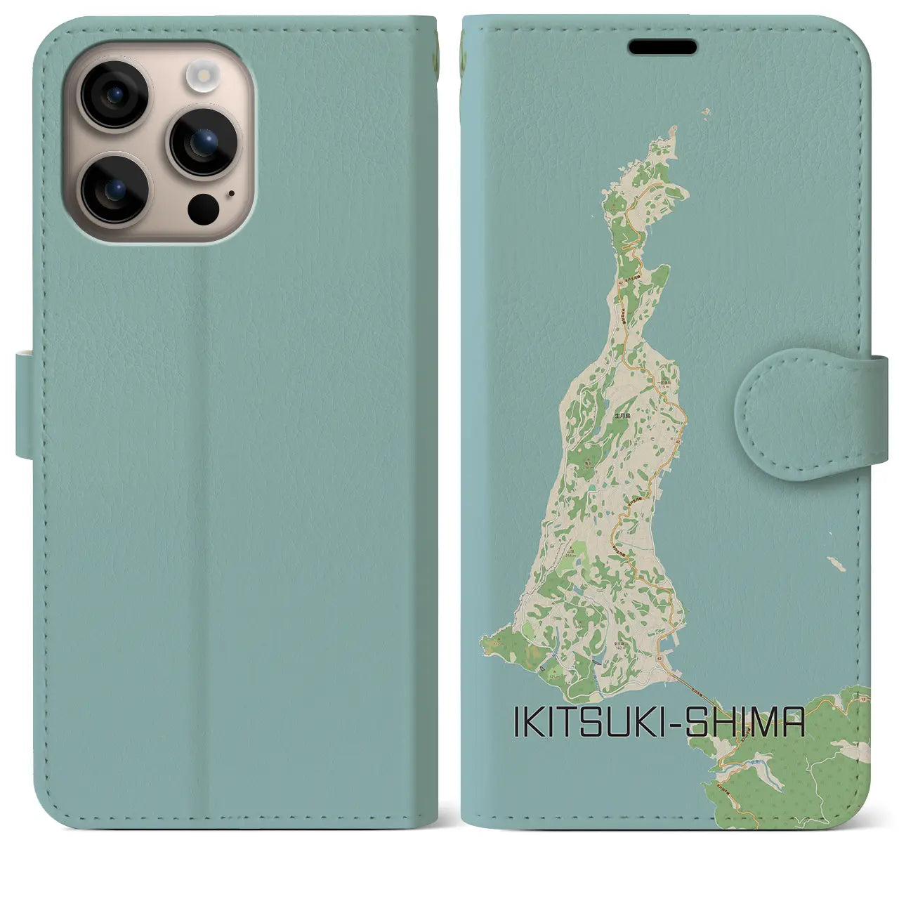 【生月島（長崎県）】地図柄iPhoneケース（手帳タイプ）ナチュラル・iPhone 16 Plus 用