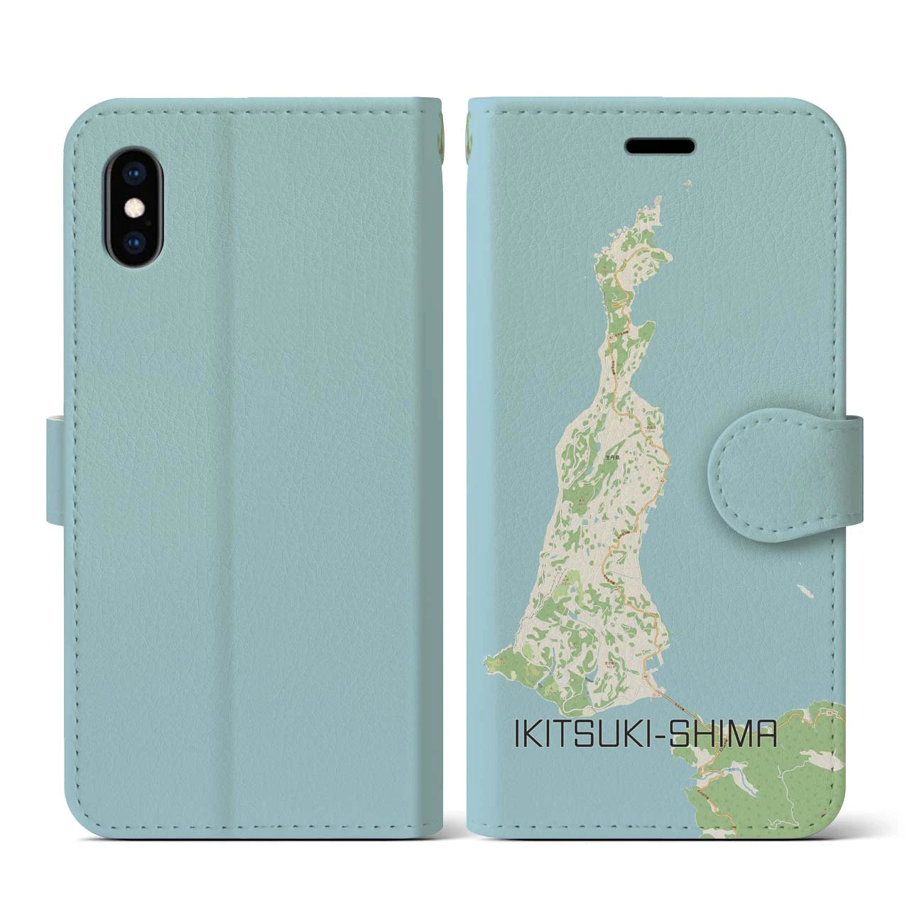 【生月島（長崎県）】地図柄iPhoneケース（手帳タイプ）ナチュラル・iPhone XS / X 用