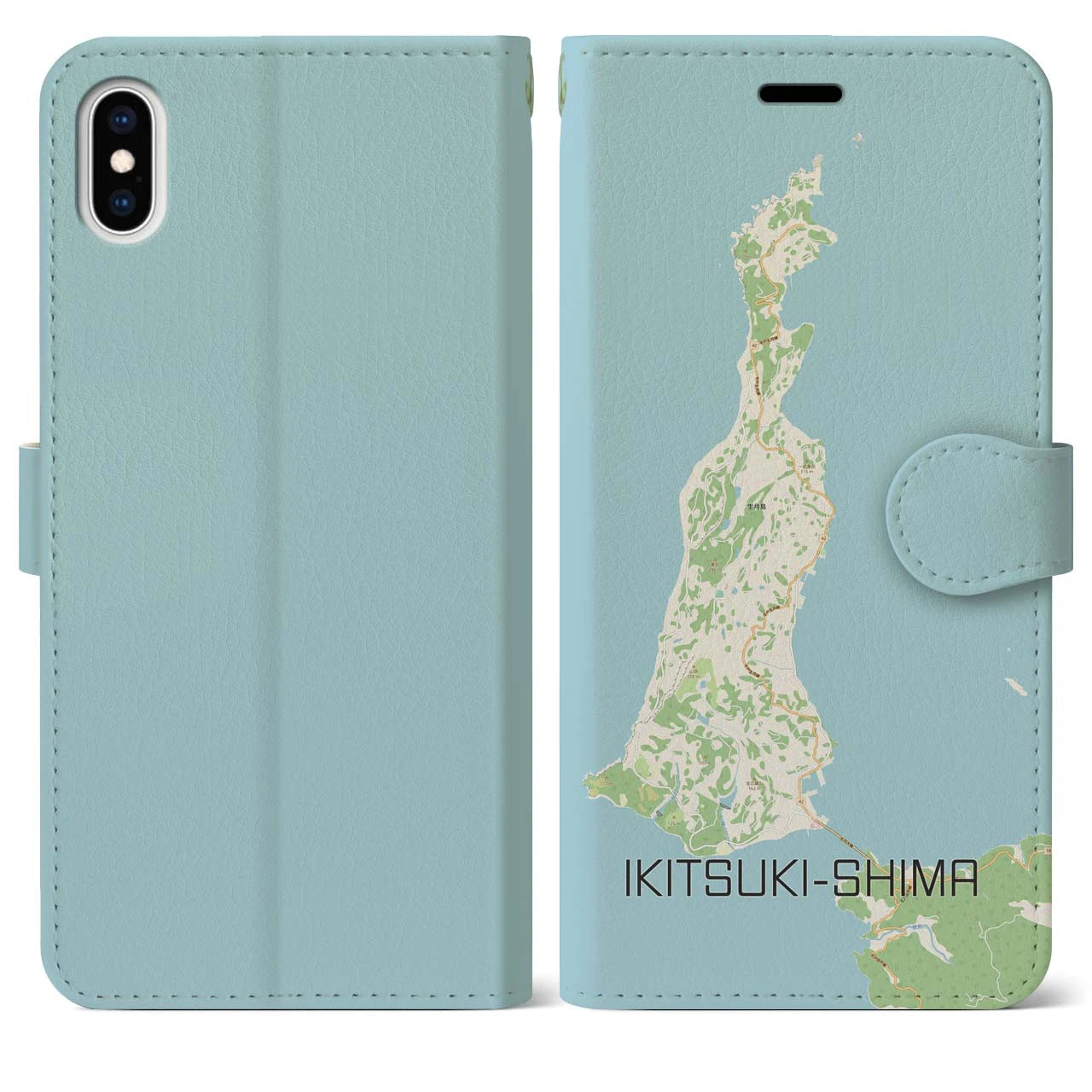 【生月島（長崎県）】地図柄iPhoneケース（手帳タイプ）ナチュラル・iPhone XS Max 用