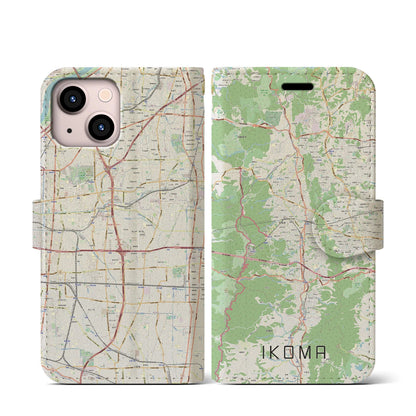 【生駒（奈良県）】地図柄iPhoneケース（手帳タイプ）ナチュラル・iPhone 13 mini 用