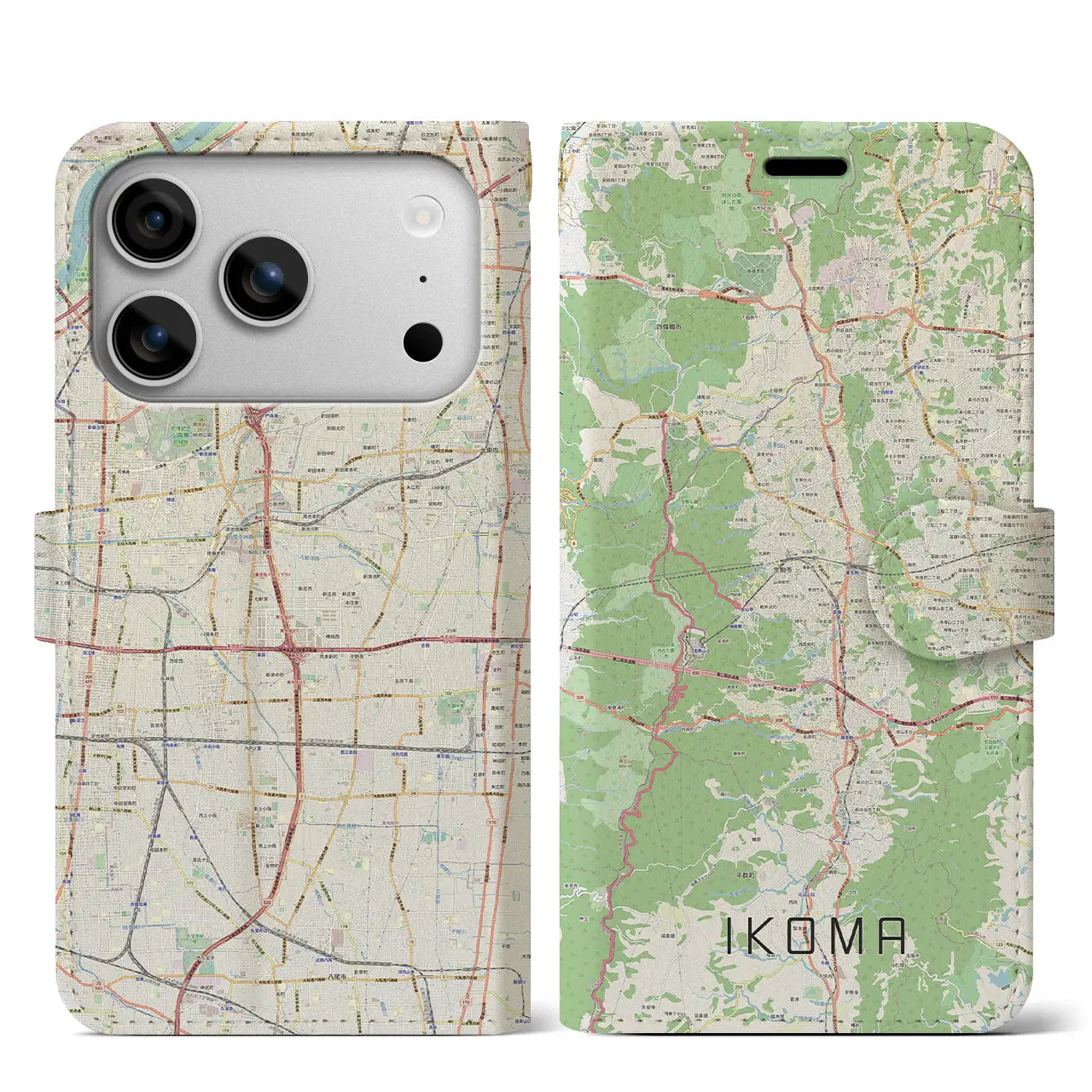 【生駒（奈良県）】地図柄iPhoneケース（手帳タイプ）