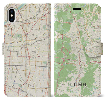 【生駒（奈良県）】地図柄iPhoneケース（手帳タイプ）ナチュラル・iPhone XS Max 用