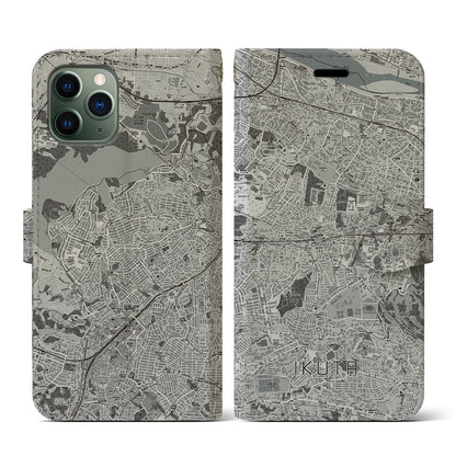 【生田（神奈川県）】地図柄iPhoneケース（手帳タイプ）モノトーン・iPhone 11 Pro 用