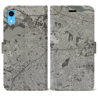 【生田（神奈川県）】地図柄iPhoneケース（手帳タイプ）モノトーン・iPhone XR 用