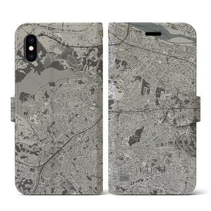 【生田（神奈川県）】地図柄iPhoneケース（手帳タイプ）モノトーン・iPhone XS / X 用