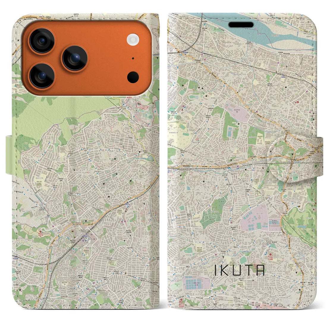 【生田（神奈川県）】地図柄iPhoneケース（手帳タイプ）モノトーン・iPhone 17 Pro Max 用