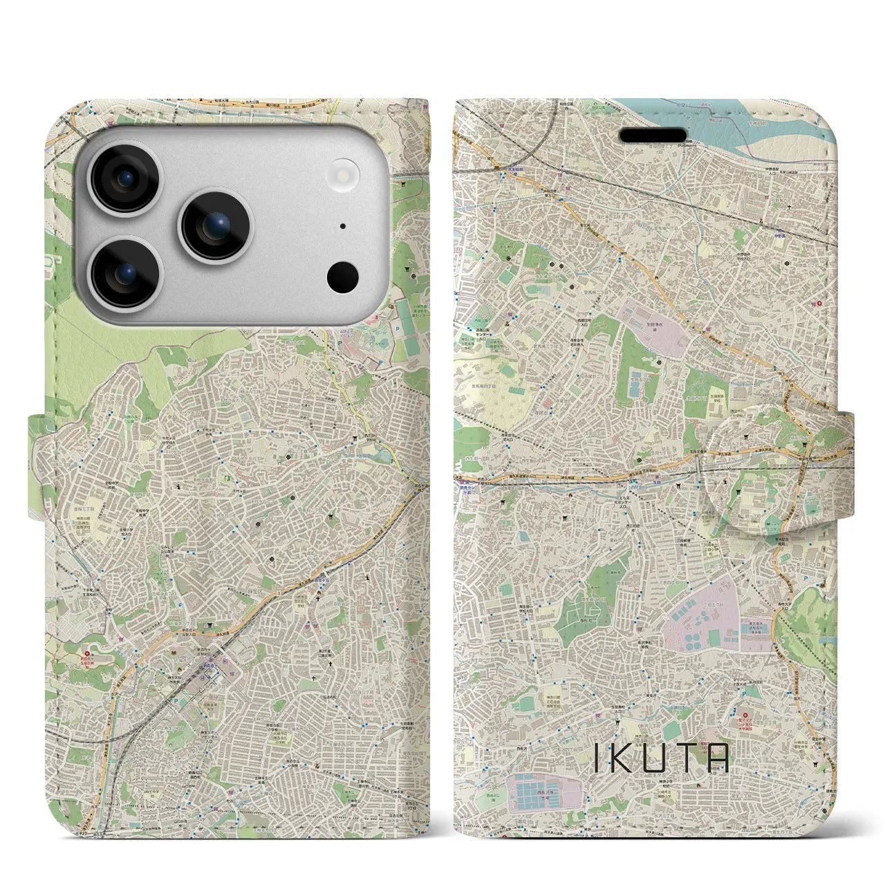 【生田（神奈川県）】地図柄iPhoneケース（手帳タイプ）