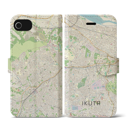 【生田（神奈川県）】地図柄iPhoneケース（手帳タイプ）ナチュラル・iPhone SE（第3 / 第2世代） / 8 / 7 / 6s / 6 用