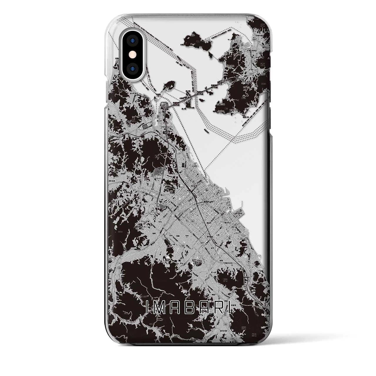 【今治2（愛媛県）】地図柄iPhoneケース（クリアタイプ）モノトーン・iPhone XS Max 用