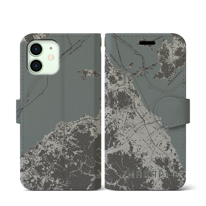 【今治2（愛媛県）】地図柄iPhoneケース（手帳タイプ）モノトーン・iPhone 12 mini 用