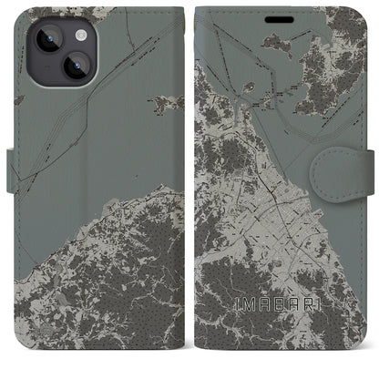 【今治2（愛媛県）】地図柄iPhoneケース（手帳タイプ）モノトーン・iPhone 14 Plus 用