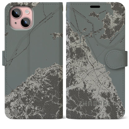 【今治2（愛媛県）】地図柄iPhoneケース（手帳タイプ）モノトーン・iPhone 15 Plus 用