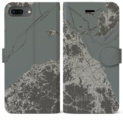 【今治2（愛媛県）】地図柄iPhoneケース（手帳タイプ）モノトーン・iPhone 8Plus /7Plus / 6sPlus / 6Plus 用