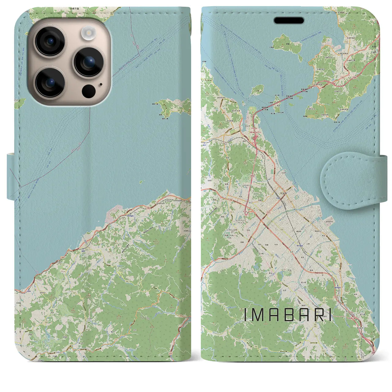 【今治2（愛媛県）】地図柄iPhoneケース（手帳タイプ）ナチュラル・iPhone 16 Plus 用