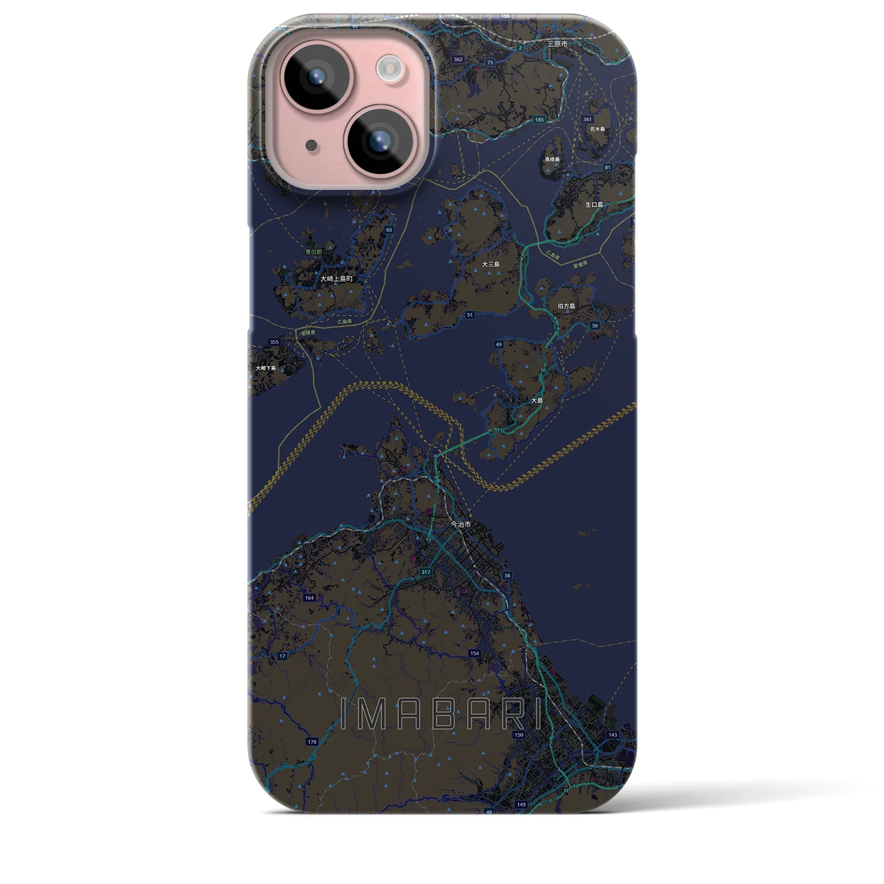 【今治3（愛媛県）】地図柄iPhoneケース（バックカバータイプ）