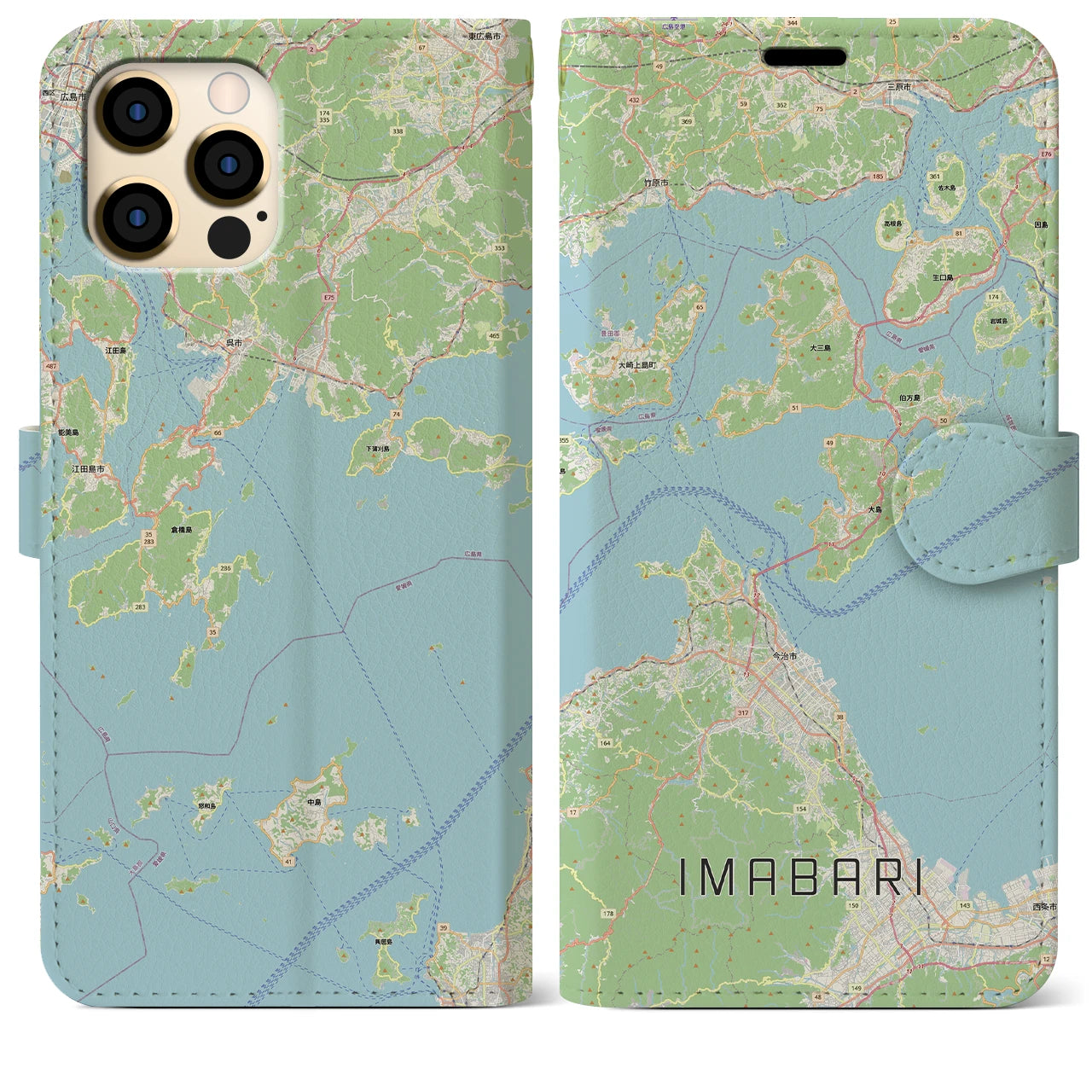 【今治3（愛媛県）】地図柄iPhoneケース（手帳タイプ）