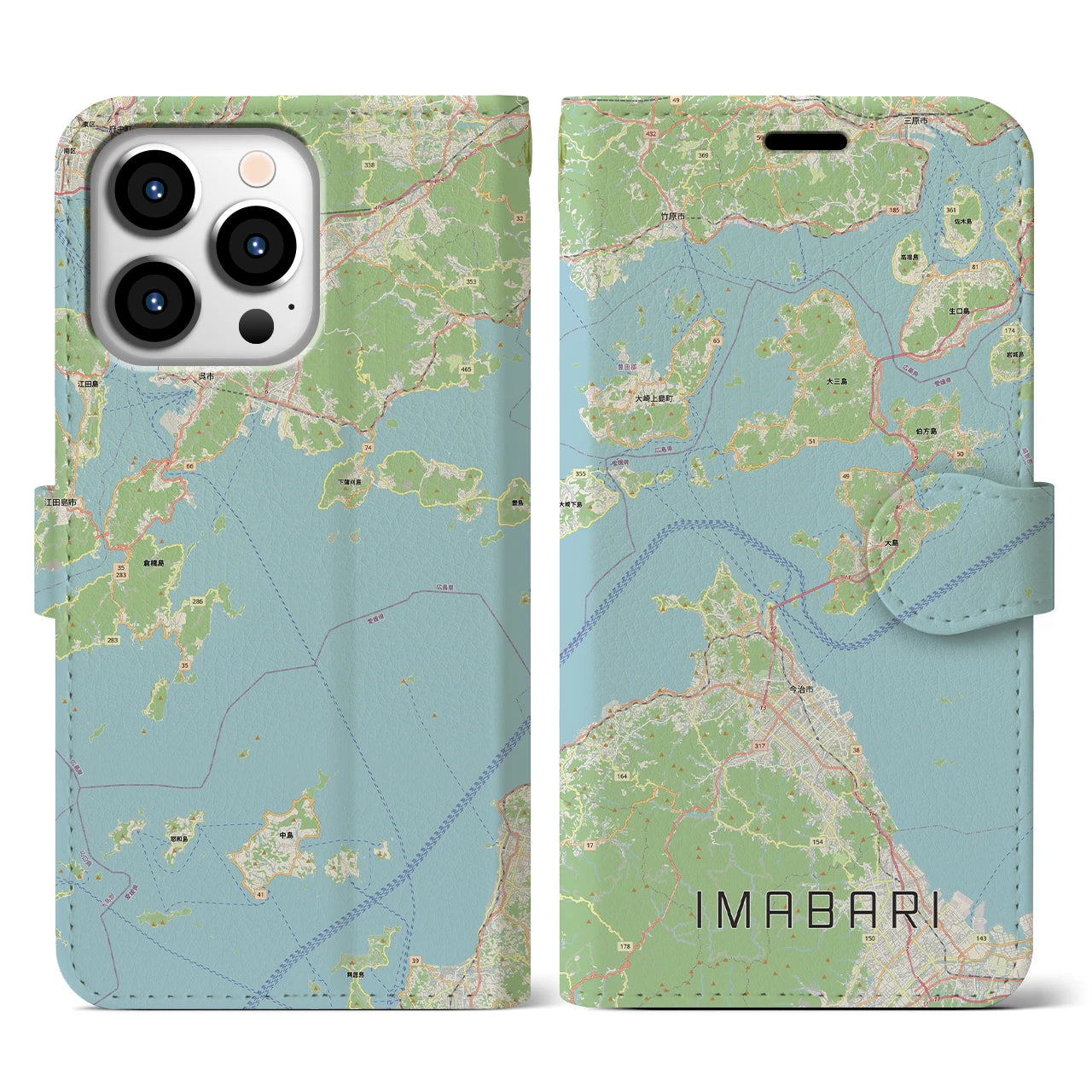 【今治3（愛媛県）】地図柄iPhoneケース（手帳タイプ）