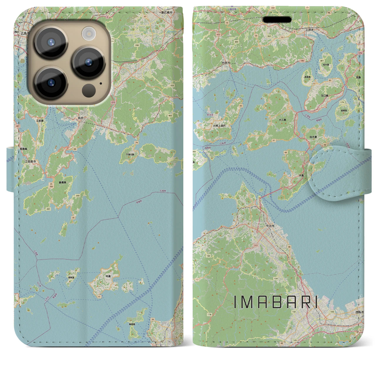 【今治3（愛媛県）】地図柄iPhoneケース（手帳タイプ）