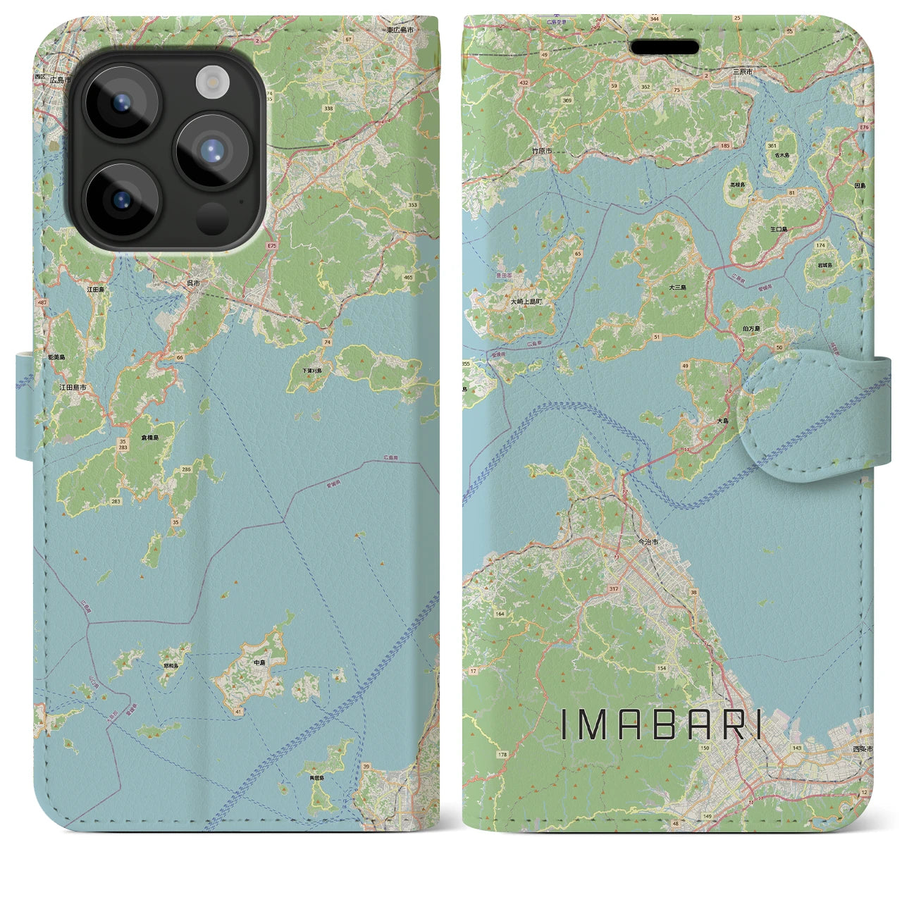【今治3（愛媛県）】地図柄iPhoneケース（手帳タイプ）