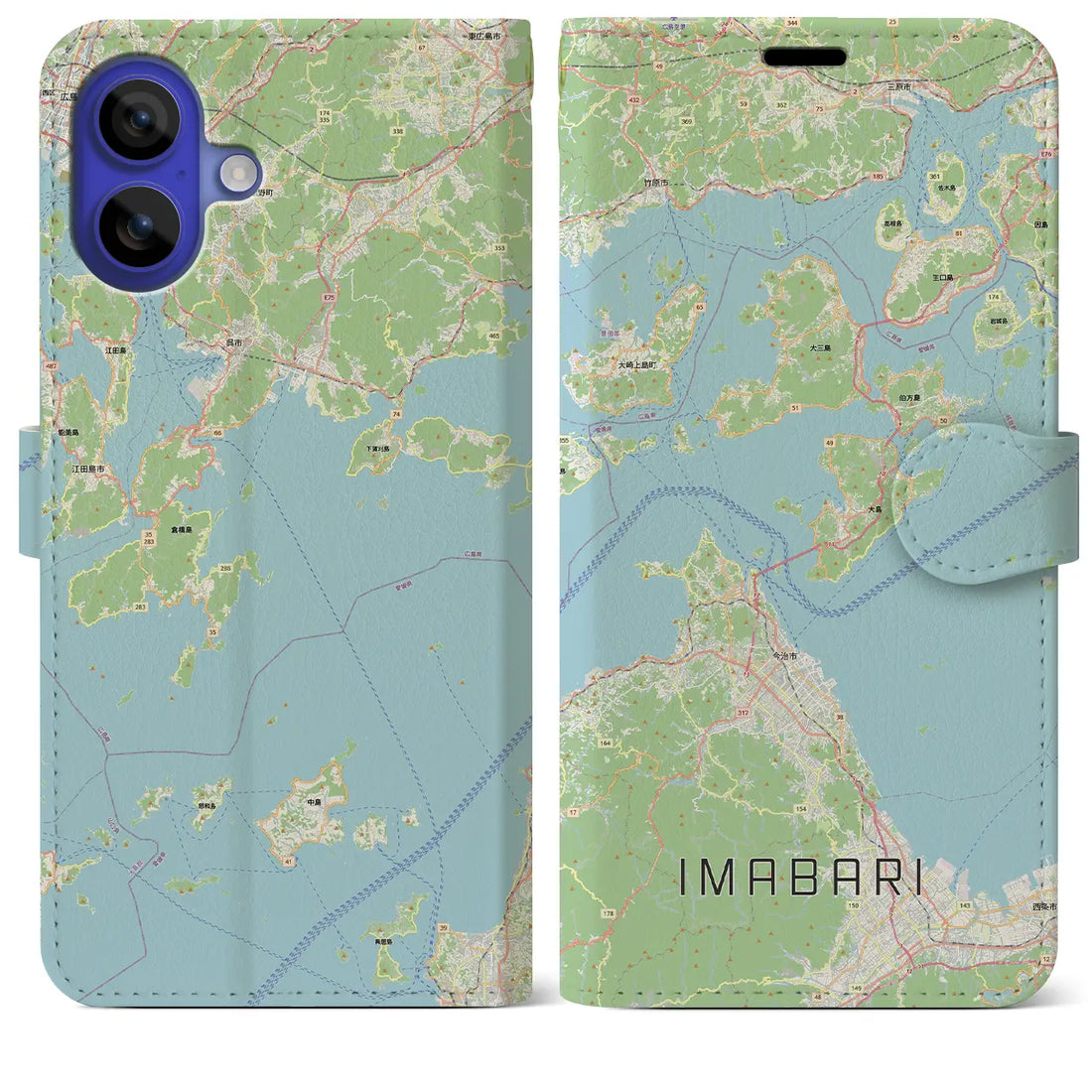 【今治3（愛媛県）】地図柄iPhoneケース（手帳タイプ）モノトーン・iPhone 16 Pro Max 用